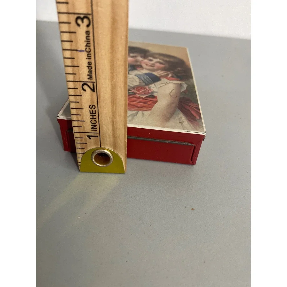 Vintage Hoffmann Swiss Made Hinged Tin Box Children Kissing Romantic Artwork Red